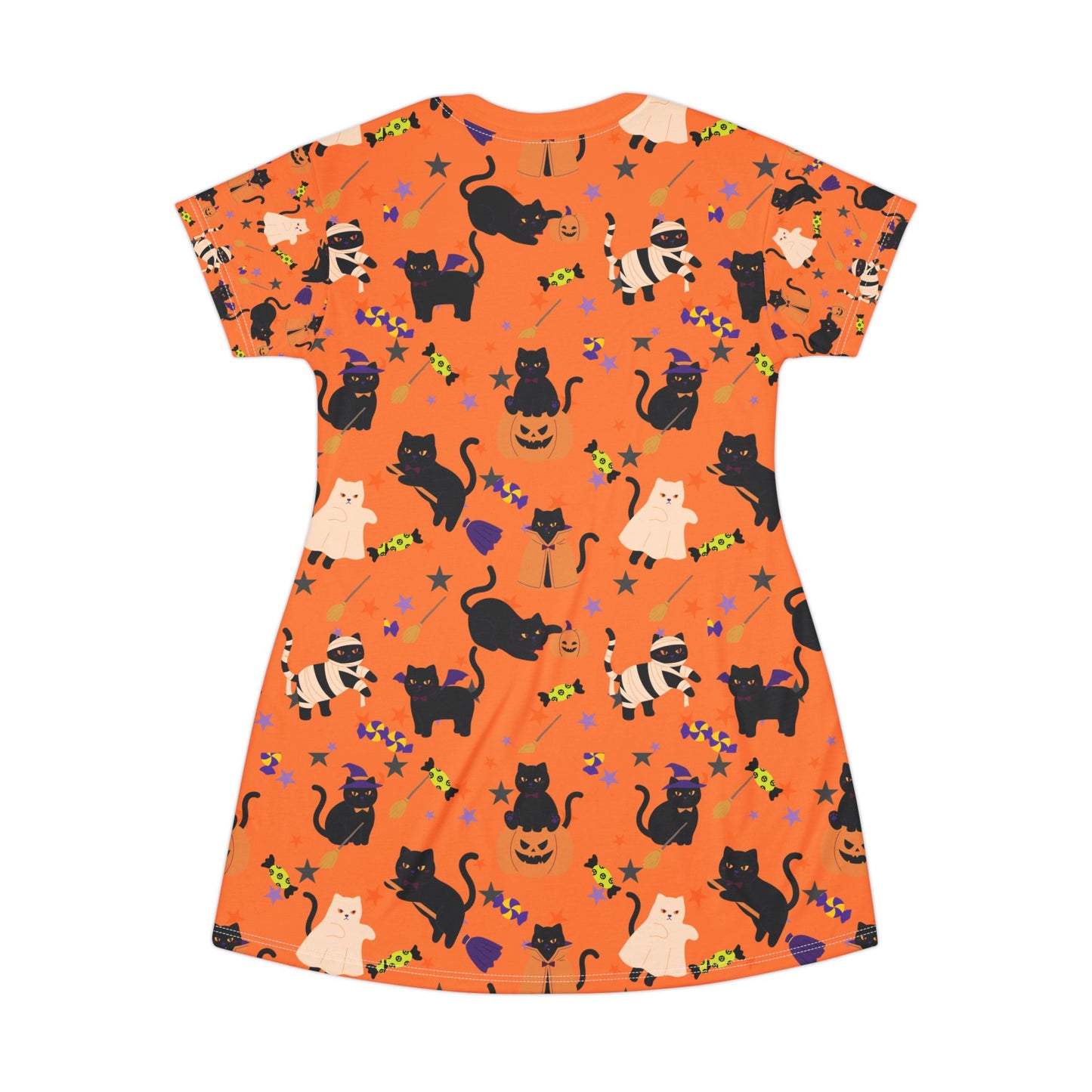 Whimsical Cat Halloween T-Shirt Dress